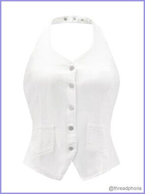 Denim Halter Vest Top, Backless Waistcoat, Crop, Adjustable Neck